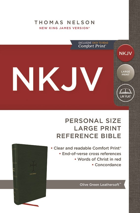 NKJV, End-of-Verse Reference Bible, Personal Size Large Print, Leathersoft, Green, Red Letter, Comfort Print