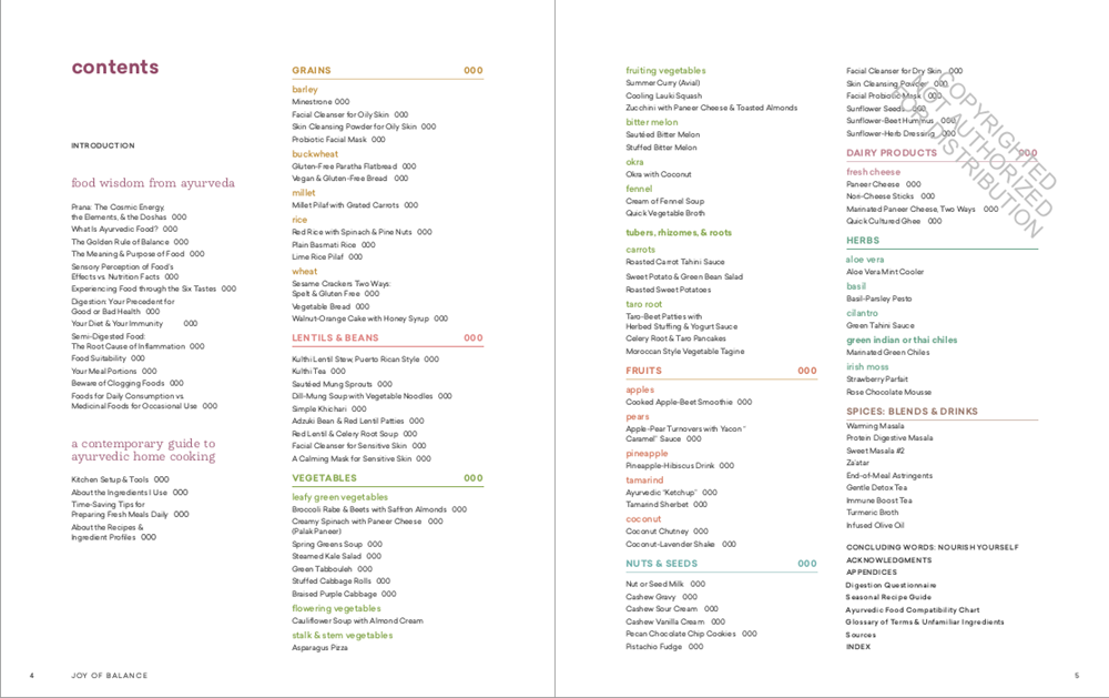 Joy of Balance - An Ayurvedic Guide to Cooking with Healing Ingredients