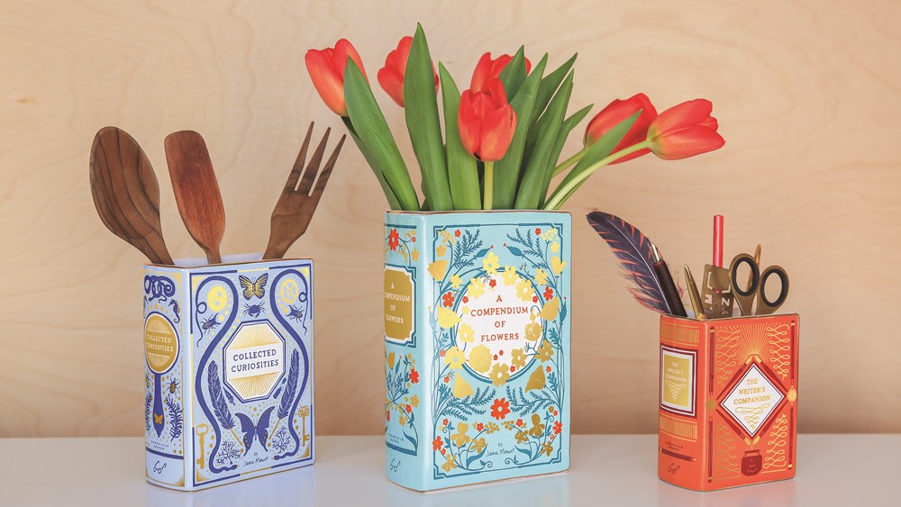 Bibliophile Ceramic Vase: A Compendium of Flowers