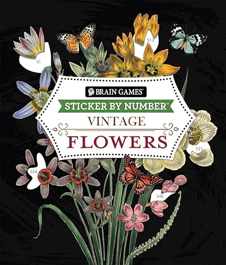Brain Games - Sticker by Number - Vintage: Flowers (28 Images to Sticker)