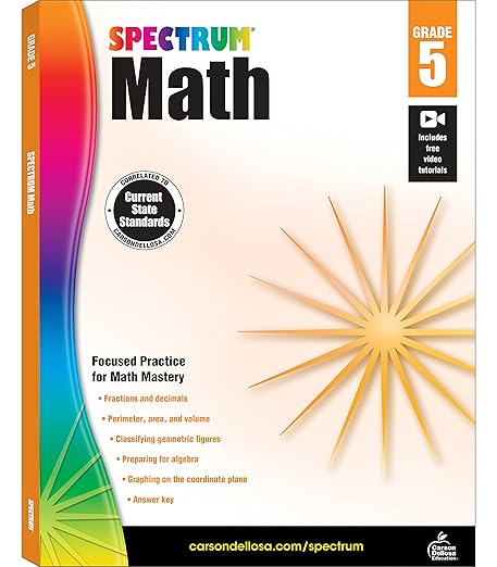 Spectrum 5th Grade Math Workbooks, Fractions, Geometry, Algebra Prep, Decimals, Volume, Area, Graphing, and More Mathematics, Classroom or Homeschool Curriculum
