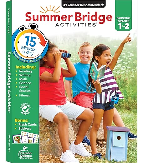Summer Bridge Activities 1st to 2nd Grade Workbook, Activity Book With Math, Reading Comprehension, Science, Fitness, Social Studies, Writing Practice, and Flash Cards (Volume 3)