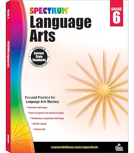 Spectrum Grade 6 Language Arts Workbook, Middle Grade Books Covering English Grammar, Parts of Speech, Sentence Types, Vocabulary, and More, ELA Classroom or Homeschool Curriculum