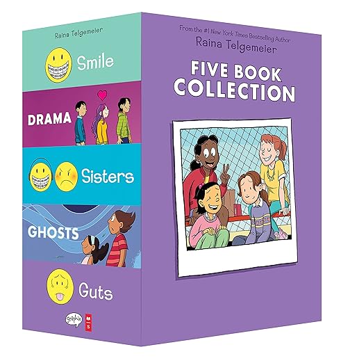 Raina Telgemeier Collection Box Set (Smile, Drama, Sisters, Ghosts, Guts)