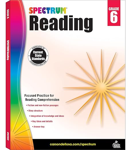 Spectrum Reading Comprehension Grade 6, Ages 11 to 12, 6th Grade Reading Comprehension Workbooks, Nonfiction and Fiction Passages, Analyzing Story Structure, and Critical Thinking Skills - 174 Pages