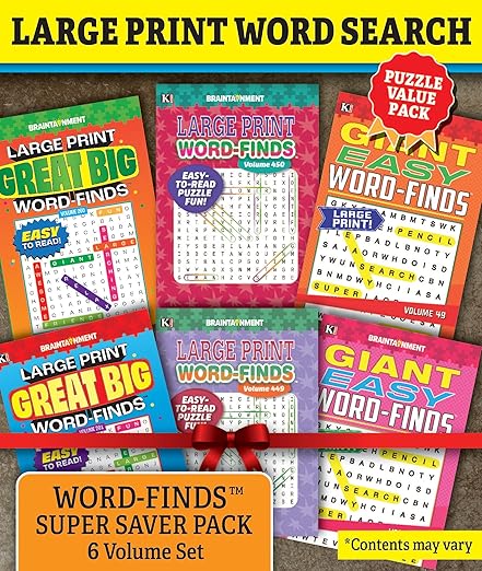 KAPPA Super Saver LARGE PRINT Word Search Puzzle Pack - (Pack of 6) Full Size Books