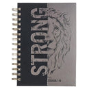 Christian Art Gifts Journal w/Scripture Strong Lion Joshua 1:9, Black and Gray 192 Ruled Pages, Large Hardcover Notebook, Wire Bound