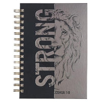 Christian Art Gifts Journal w/Scripture Strong Lion Joshua 1:9, Black and Gray 192 Ruled Pages, Large Hardcover Notebook, Wire Bound