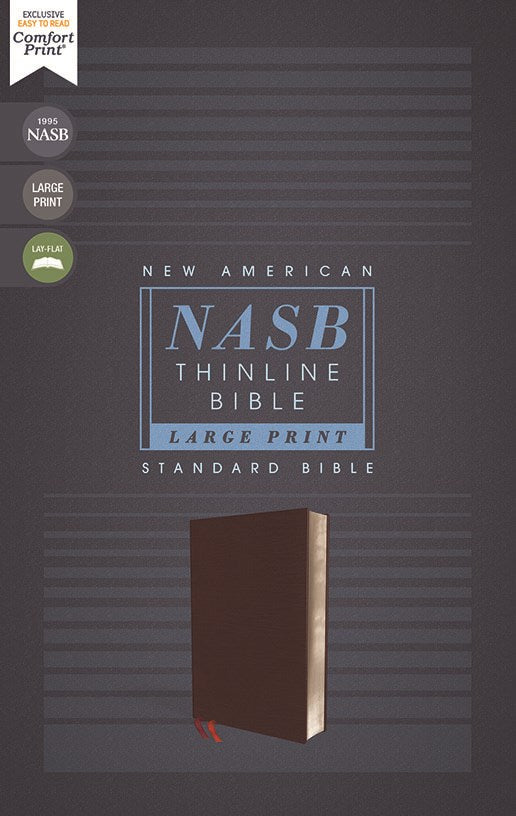 NASB, Thinline Bible, Large Print, Bonded Leather, Burgundy, Red Letter, 1995 Text, Thumb Indexed, Comfort Print