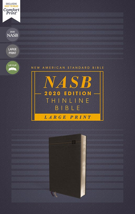 NASB, Thinline Bible, Large Print, Leathersoft, Black, Red Letter, 2020 Text, Thumb Indexed, Comfort Print