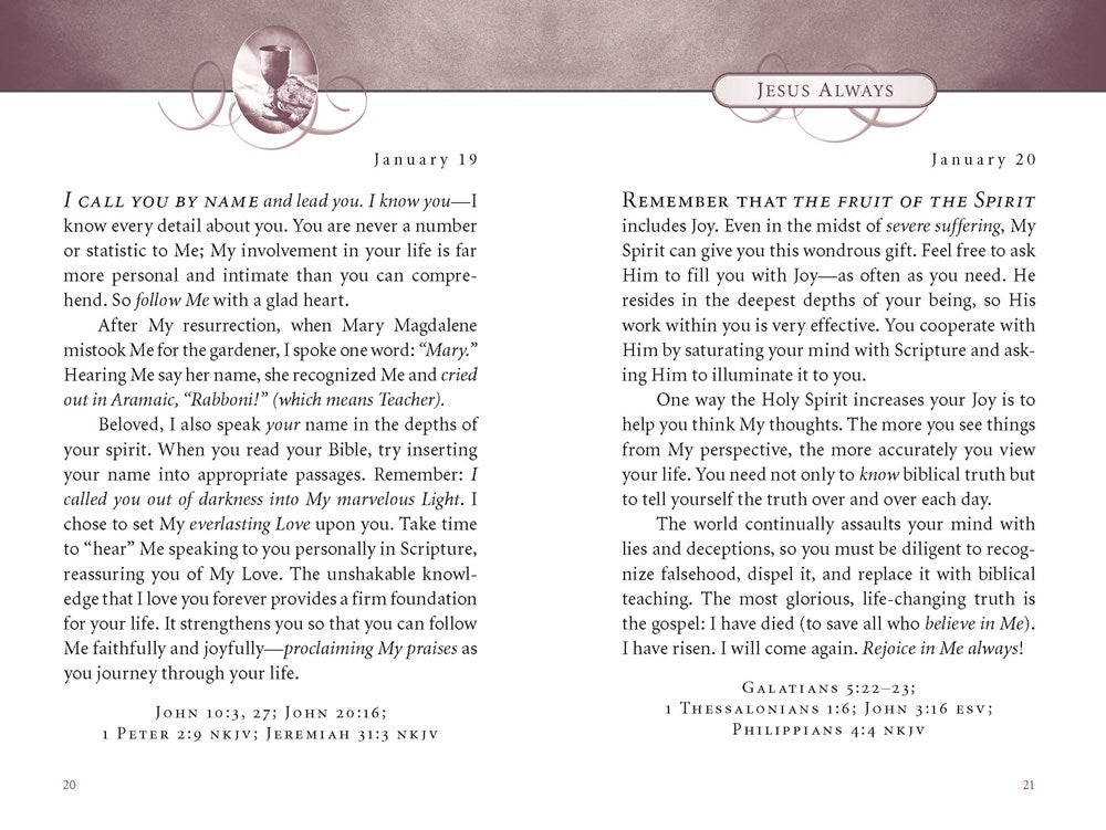 Jesus Always, Padded Hardcover, with Scripture References: Embracing Joy in His Presence (A 365-Day Devotional) - The Perfect Christian Christmas Gift