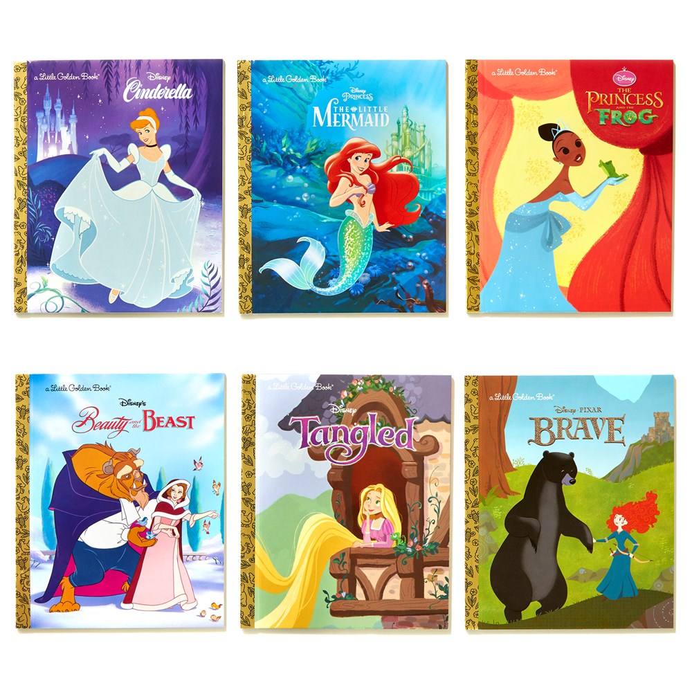 Disney Princess Little Golden Book Library -- 6 Little Golden Books: Tangled; Brave; The Princess and the Frog; The Little Mermaid; Beauty and the Beast; Cinderella