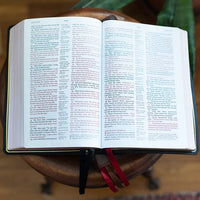 NKJV, Reference Bible, Classic Verse-by-Verse, Center-Column, Premium Goatskin Leather, Brown, Premier Collection, Red Letter, Comfort Print