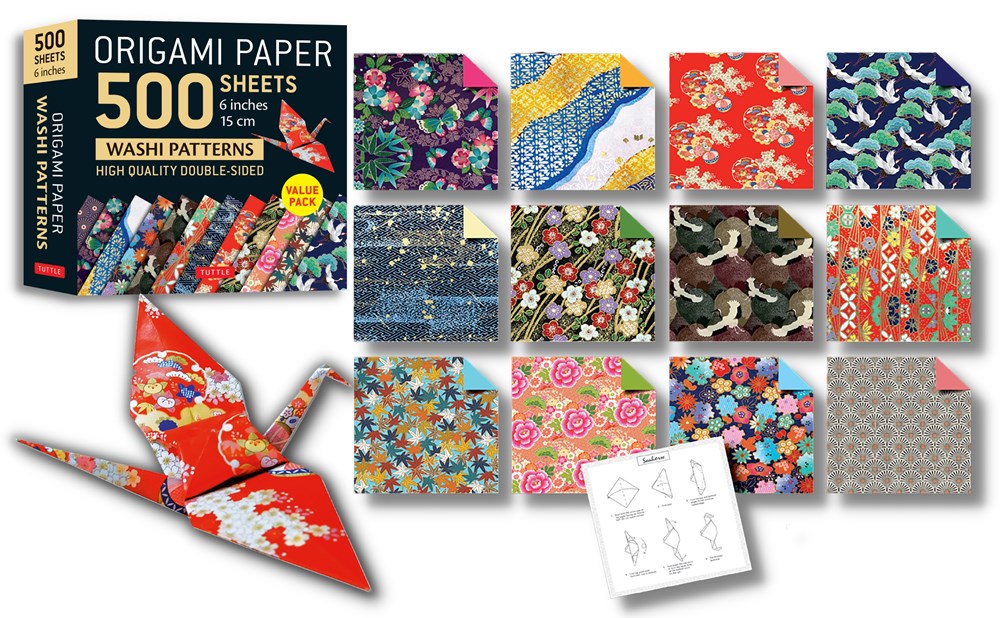 Origami Paper 500 sheets Japanese Washi Patterns 6" (15 cm): Double-Sided Origami Sheets with 12 Different Designs (Instructions for 6 Projects Included)