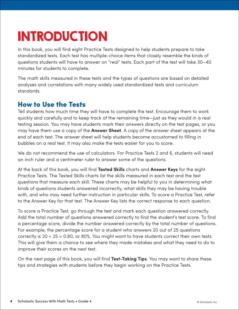 Scholastic Success with Math Tests Grade 4 Workbook