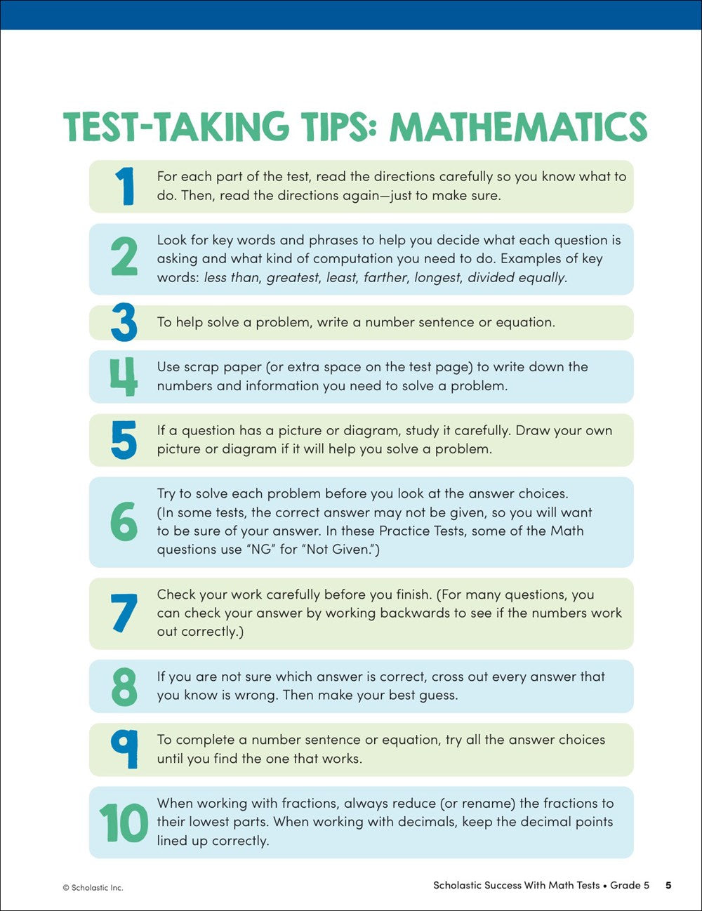 Scholastic Success with Math Tests Grade 5 Workbook
