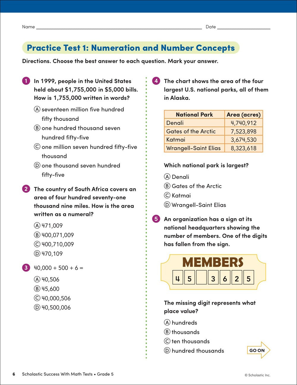 Scholastic Success with Math Tests Grade 5 Workbook