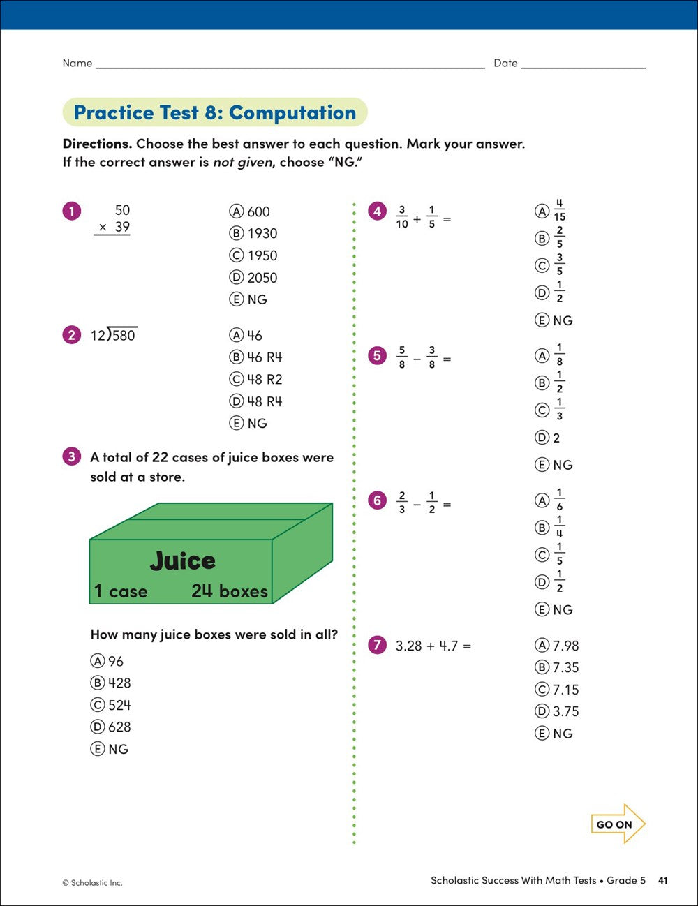 Scholastic Success with Math Tests Grade 5 Workbook