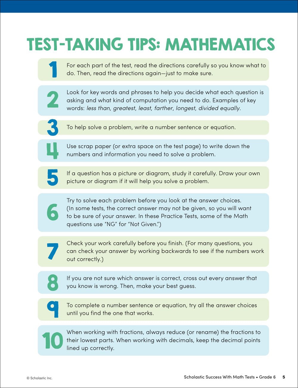 Scholastic Success with Math Tests Grade 6 Workbook