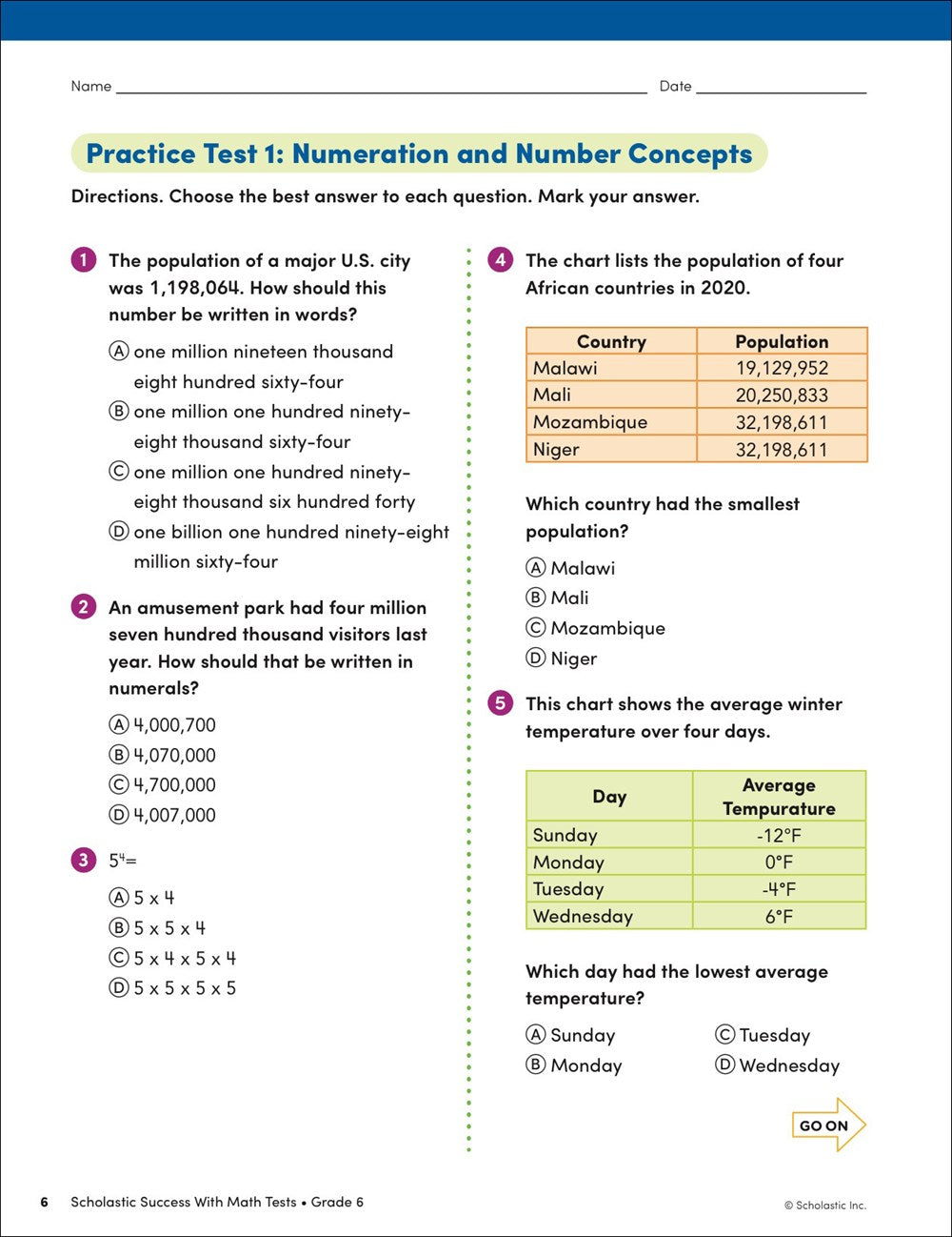 Scholastic Success with Math Tests Grade 6 Workbook