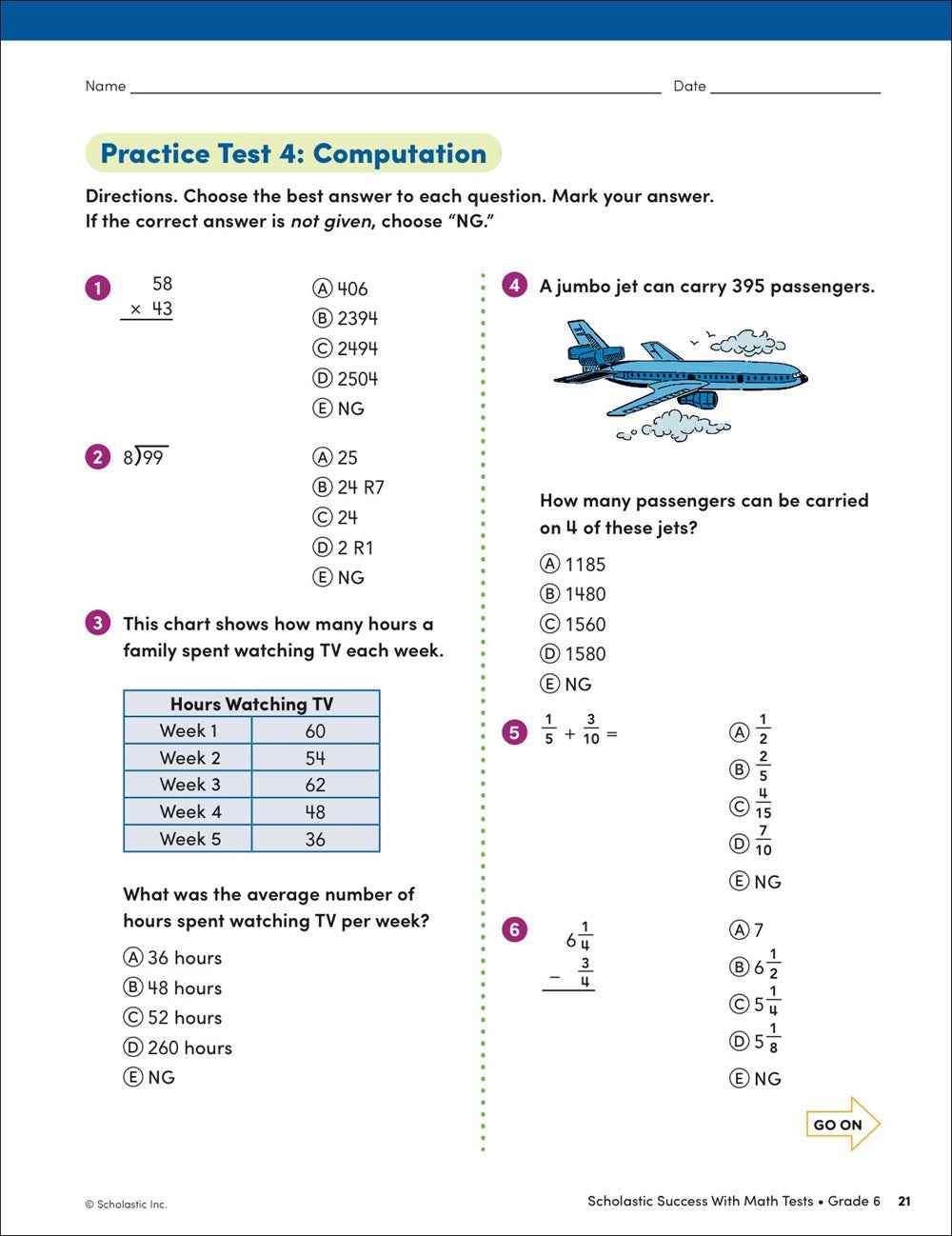 Scholastic Success with Math Tests Grade 6 Workbook
