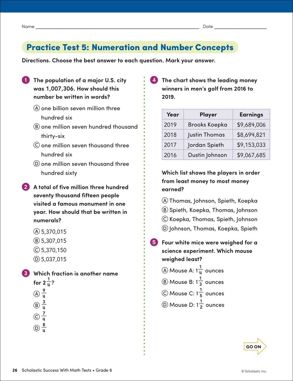 Scholastic Success with Math Tests Grade 6 Workbook