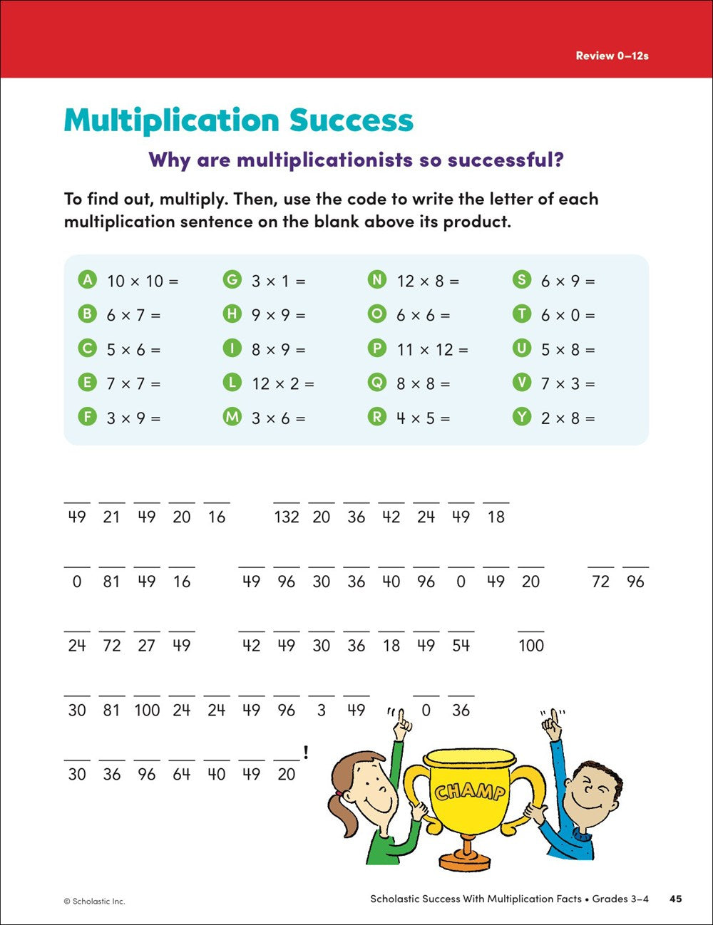 Scholastic Success with Multiplication Facts Grades 3-4 Workbook