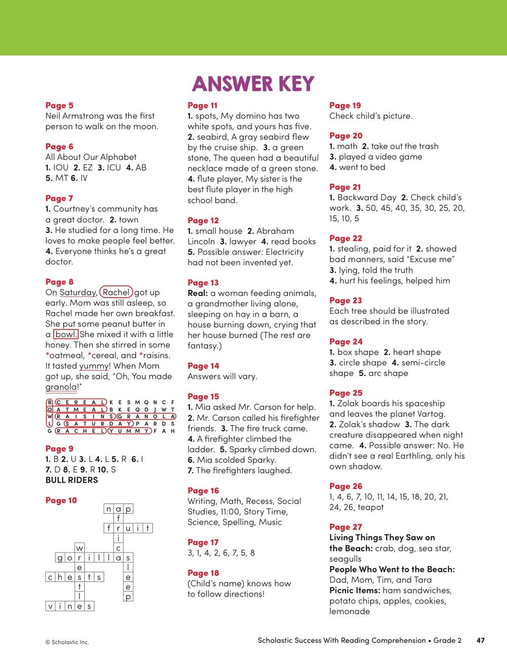 Scholastic Success with Reading Comprehension Grade 2 Workbook