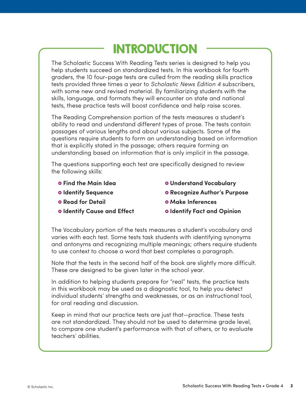 Scholastic Success with Reading Tests Grade 4 Workbook
