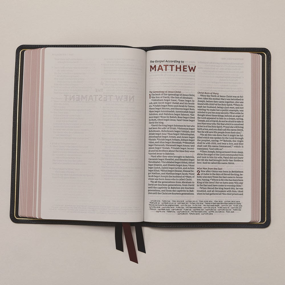 NKJV, Thinline Reference Bible, Large Print, Premium Goatskin Leather, Green, Premier Collection, Red Letter, Comfort Print