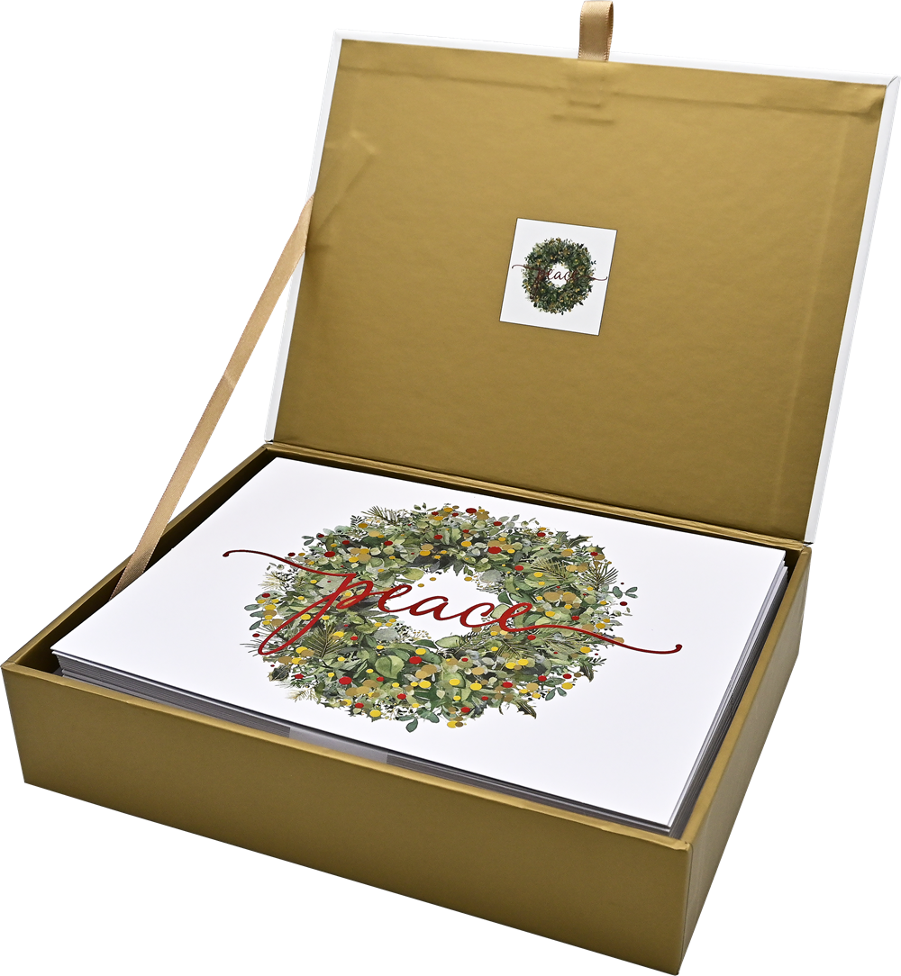 Wreath of Peace Deluxe Boxed Holiday Cards (20 cards, 21 self-sealing envelopes)
