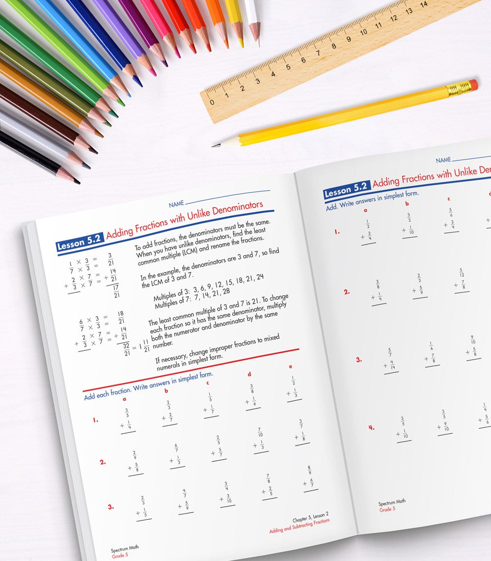 Spectrum 5th Grade Math Workbooks, Fractions, Geometry, Algebra Prep, Decimals, Volume, Area, Graphing, and More Mathematics, Classroom or Homeschool Curriculum