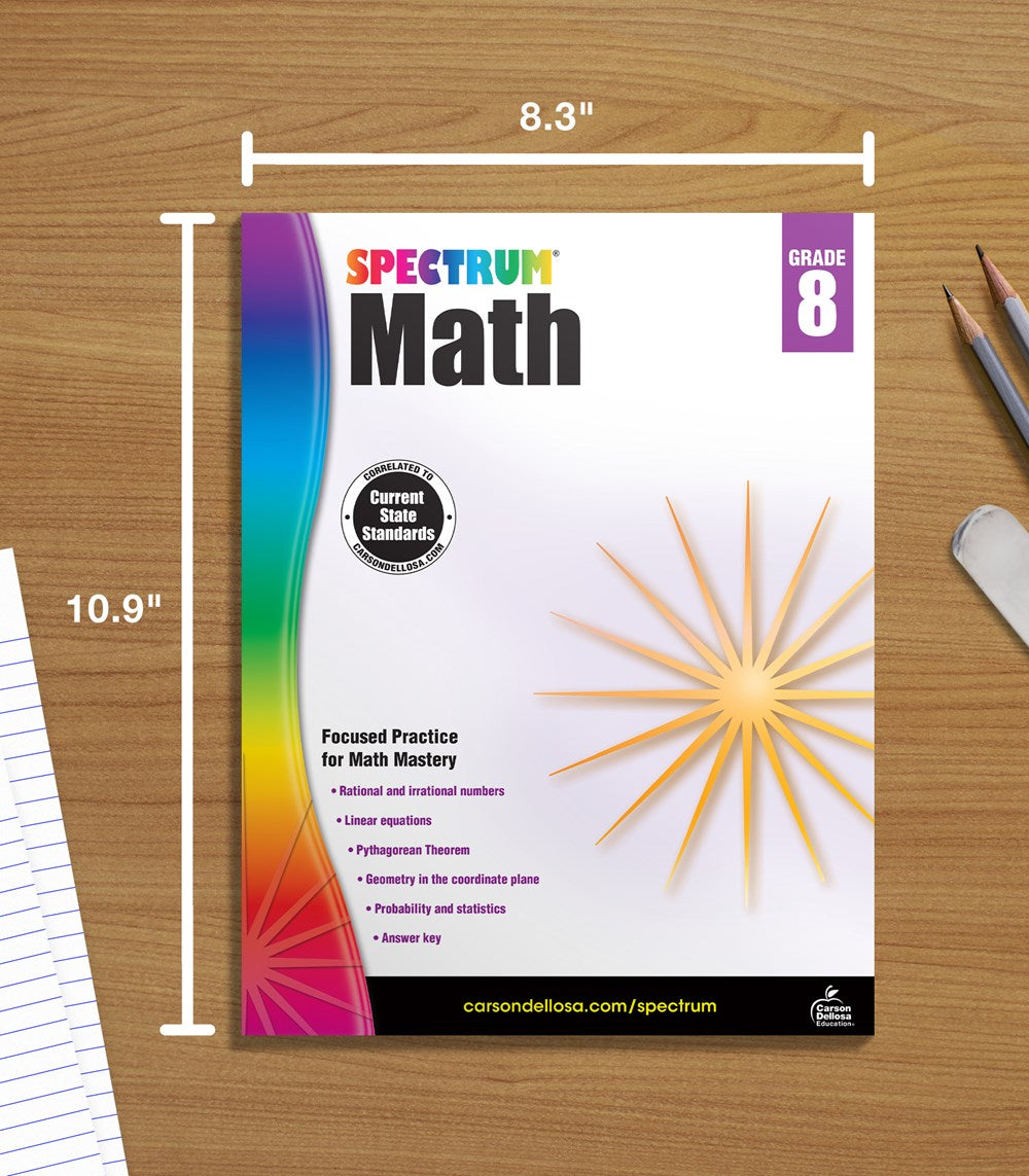 Spectrum 8th Grade Math Workbooks, Ages 13-14, Geometry, Integers, Rational & Irrational Numbers, and Pythagorean Theorem 8th Grade Math Practice, Grade 8 Math Workbook For Teens
