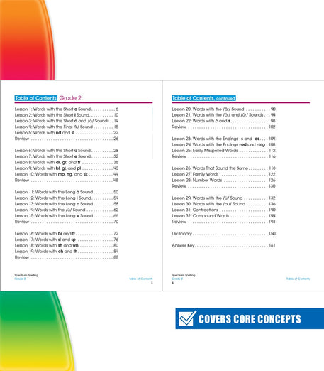 Spectrum Spelling Workbook Grade 2, Ages 7 to 8, 2nd Grade Spelling Workbook, Phonics, Handwriting Practice with Sight Words, Vowels, and Compound Words With English Dictionary - 208 Pages