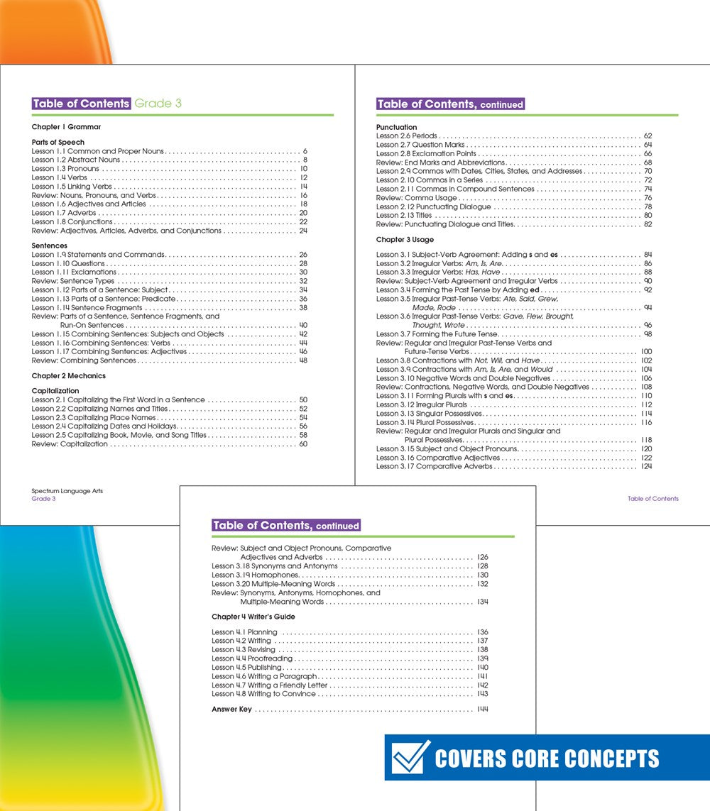 Spectrum Grade 3 Language Arts Workbook, English Grammar, Parts of Speech, Sentence Building Skills, Vocabulary, Punctuation, and More, ELA Classroom or Homeschool Curriculum