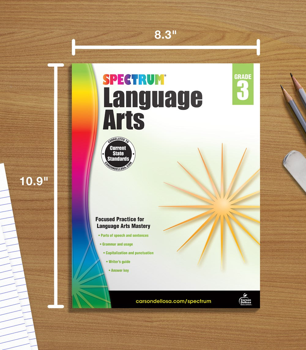 Spectrum Grade 3 Language Arts Workbook, English Grammar, Parts of Speech, Sentence Building Skills, Vocabulary, Punctuation, and More, ELA Classroom or Homeschool Curriculum