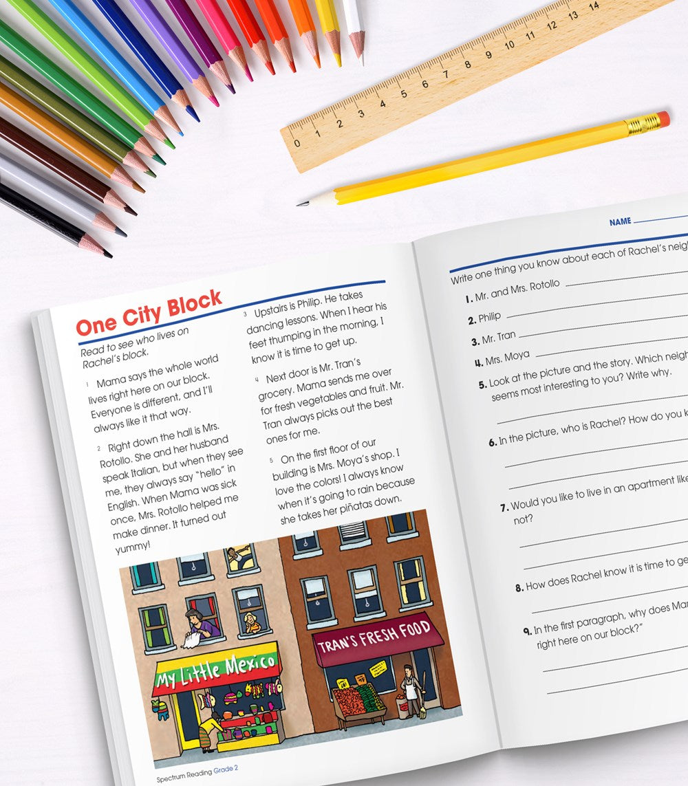 Spectrum Reading Comprehension Grade 2, Ages 7 to 8, Second Grade Reading Comprehension Workbook, Nonfiction and Fiction Passages, Story Structure and Main Ideas - 174 Pages
