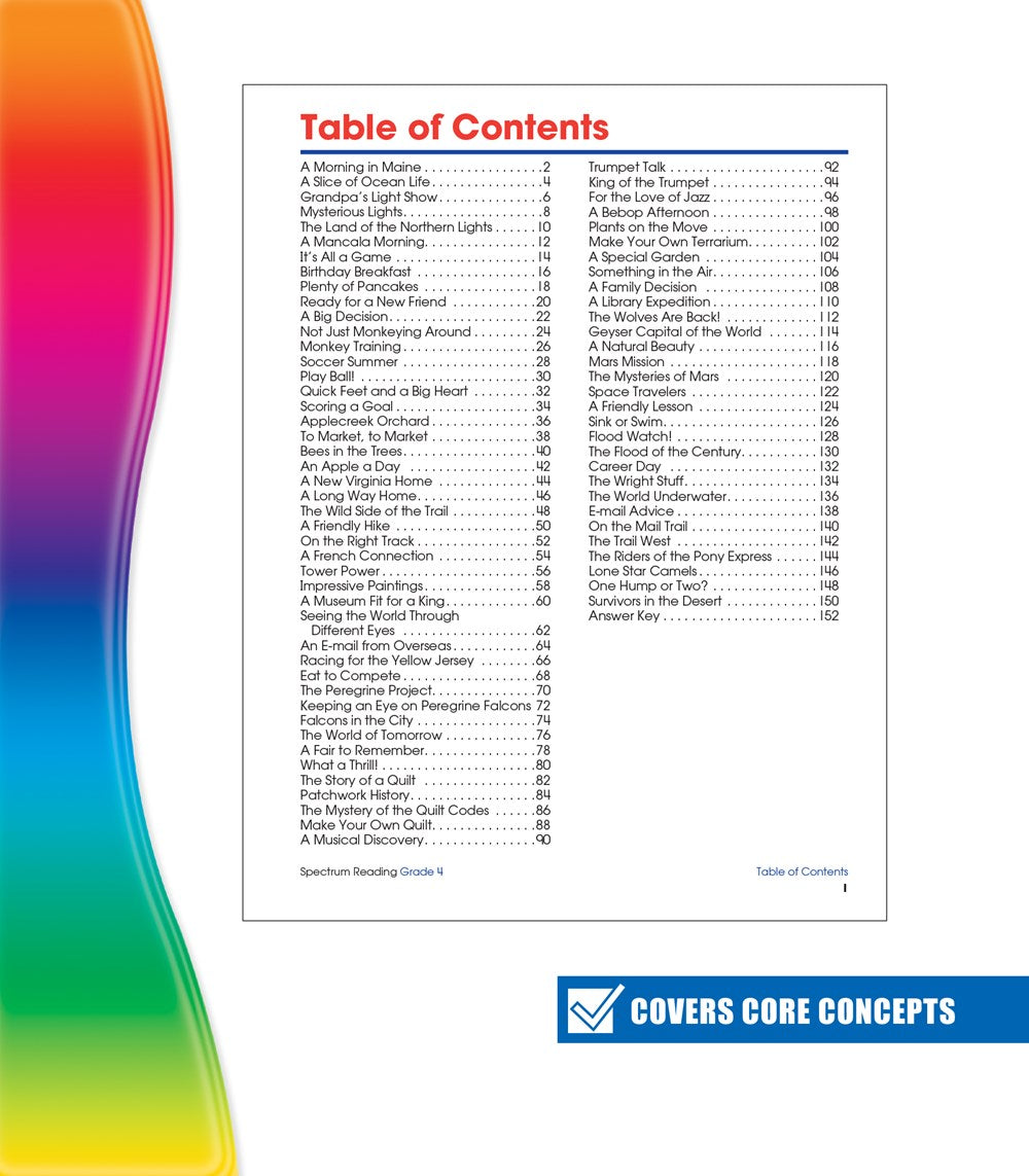 Spectrum Reading Comprehension Grade 4, Ages 9 to 10, 4th Grade Reading Comprehension Workbooks, Nonfiction and Fiction Passages, Summarizing Stories and Identifying Themes - 174 Pages