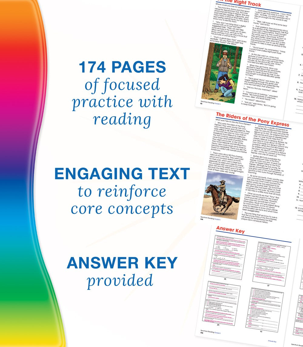 Spectrum Reading Comprehension Grade 4, Ages 9 to 10, 4th Grade Reading Comprehension Workbooks, Nonfiction and Fiction Passages, Summarizing Stories and Identifying Themes - 174 Pages