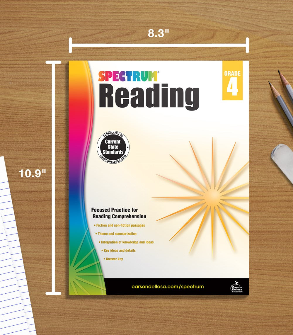 Spectrum Reading Comprehension Grade 4, Ages 9 to 10, 4th Grade Reading Comprehension Workbooks, Nonfiction and Fiction Passages, Summarizing Stories and Identifying Themes - 174 Pages