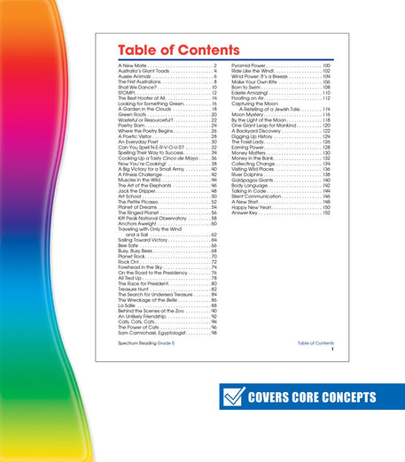 Spectrum Reading Comprehension Grade 5 Workbooks, Ages 10 to 11, 5th Grade Reading Comprehension, Nonfiction and Fiction Passages, Summarizing Stories and Identifying Themes - 174 Pages
