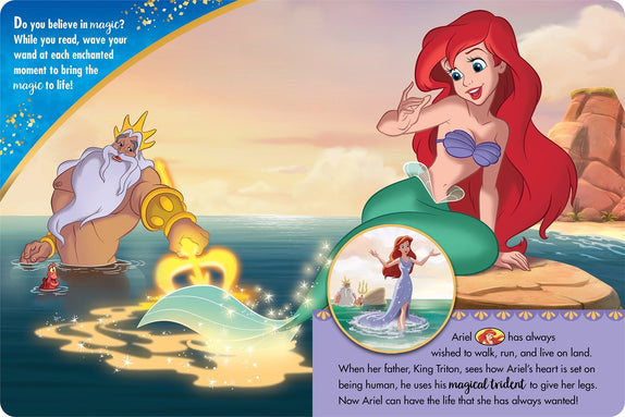 Disney Princess Moana, Belle, Cinderella, and more! - Magical Moments! Storybook and Magic Wand Toy Sound Book Set - PI Kids