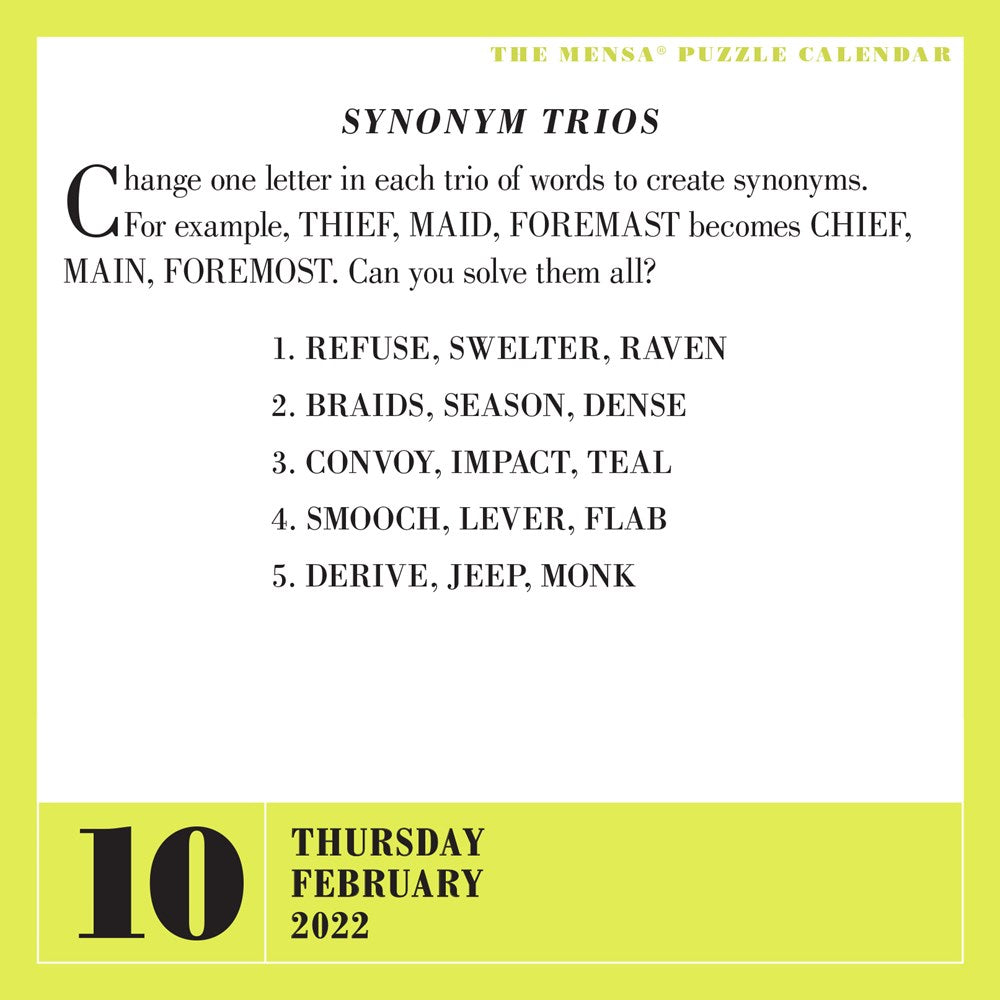 Mensa 365 Brain Puzzlers Page-A-Day Calendar 2022