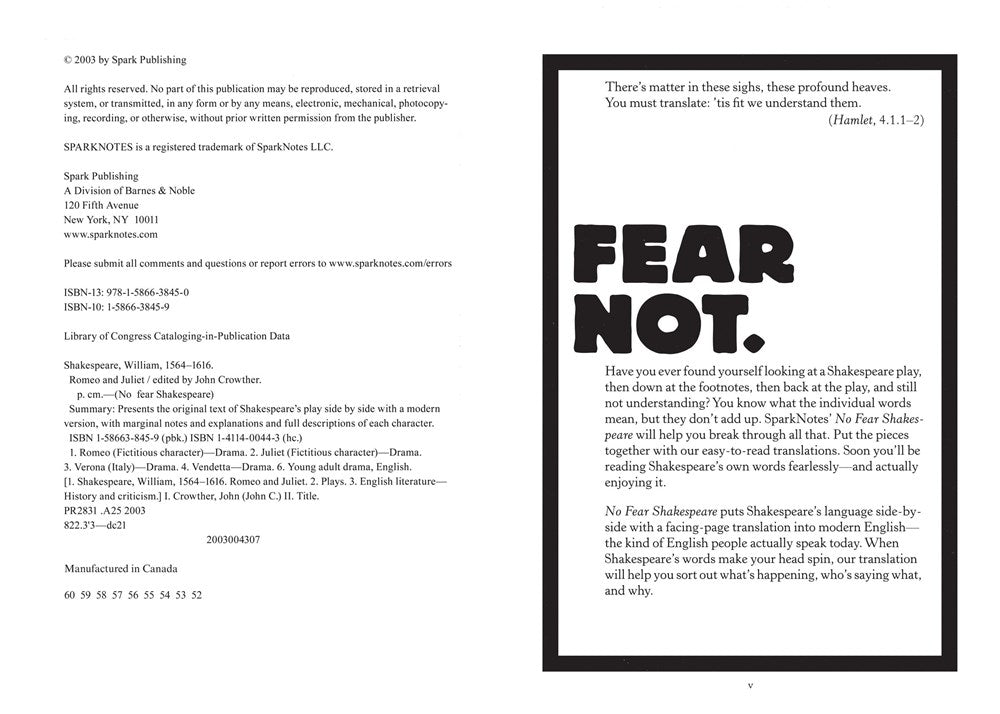 Romeo and Juliet: No Fear Shakespeare Side-by-Side Plain English
