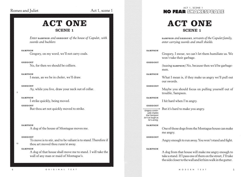 Romeo and Juliet: No Fear Shakespeare Side-by-Side Plain English