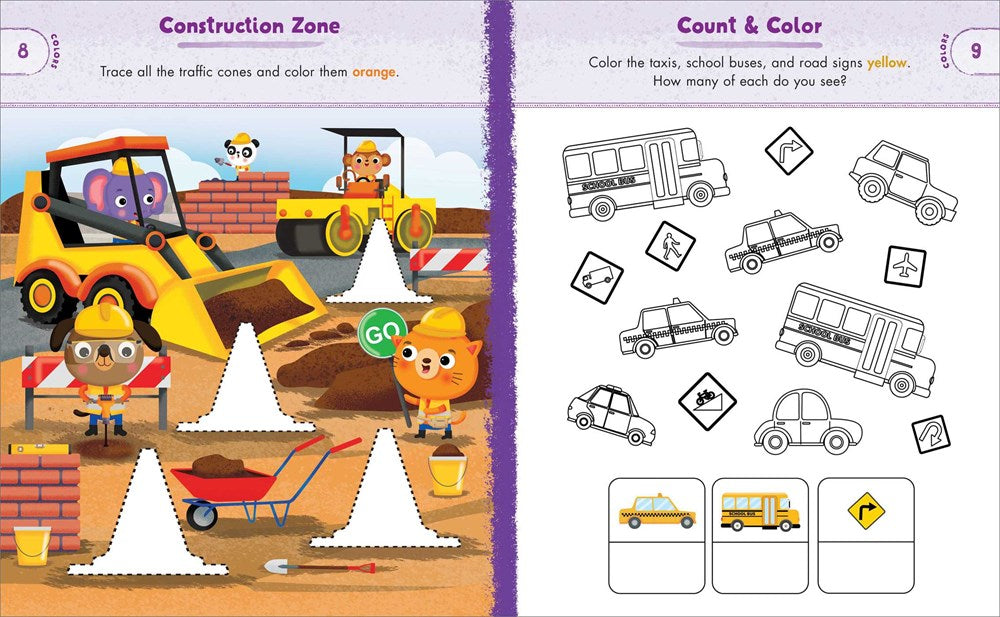 Preschool Activity Book Trucks, Cars, and Airplanes: 80 Games to Learn Letters, Numbers, Colors, and Shapes (School Skills Activity Books)