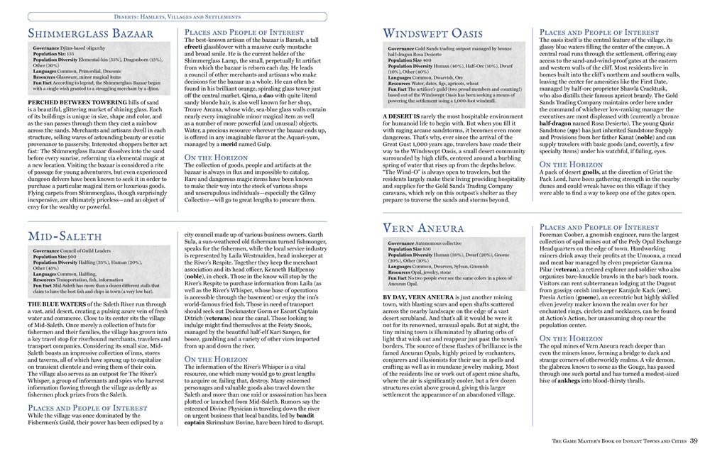 The Game Master's Book of Instant Towns and Cities: 160+ unique villages, towns, settlements and cities, ready-on-demand, plus random generators for ... RPG adventures (The Game Master Series)