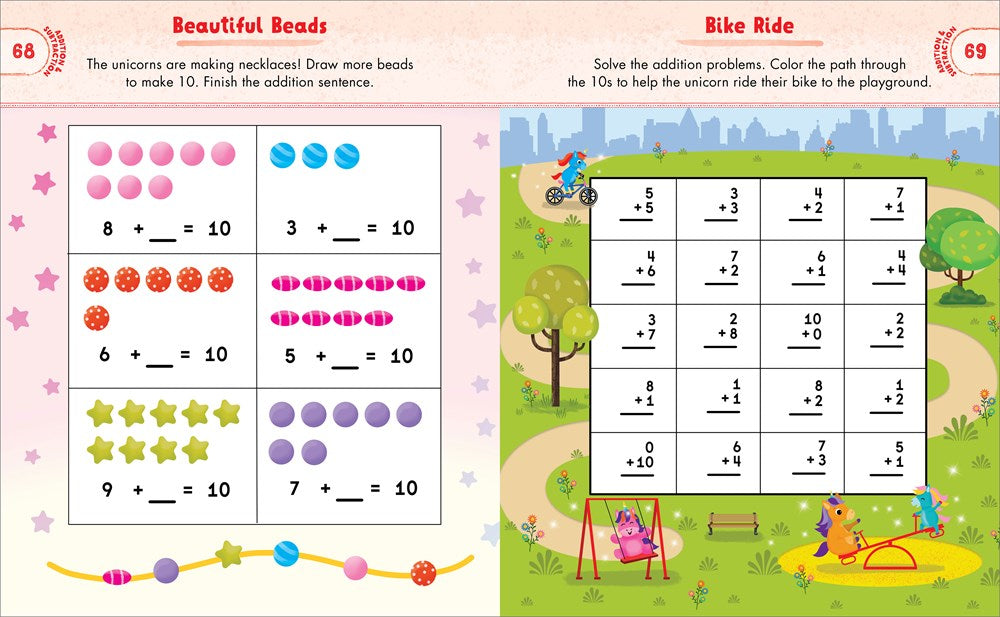 Kindergarten Activity Book Unicorns: 75 Games to Practice Early Reading, Writing, and Math Skills (School Skills Activity Books)