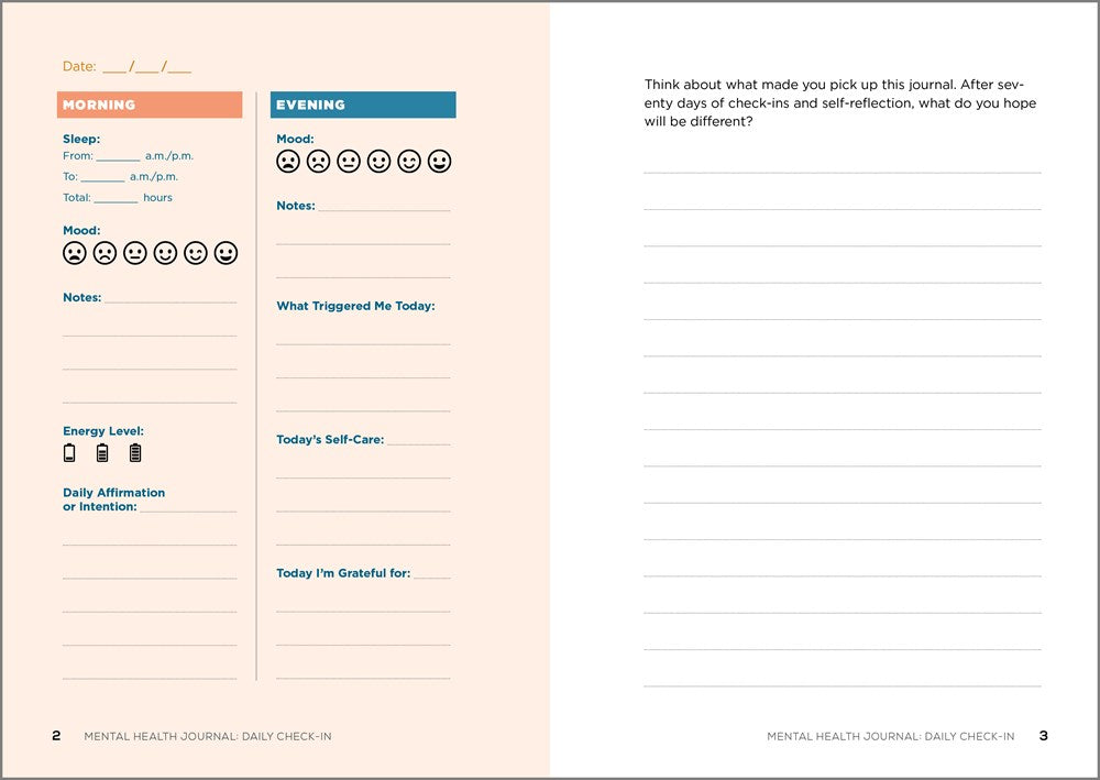 Mental Health Journal: Daily Check-In: 70 Days of Reflection Space to Track Your Moods, Intentions, and Well-Being
